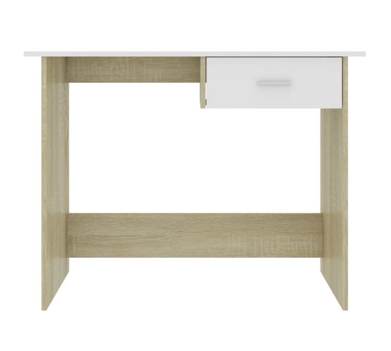 Bureau 1 tiroir chêne clair et bois blanc Athena - Photo n°4