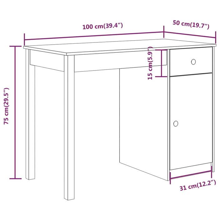 Bureau 100x50x75 cm Bois massif de pin - Photo n°10