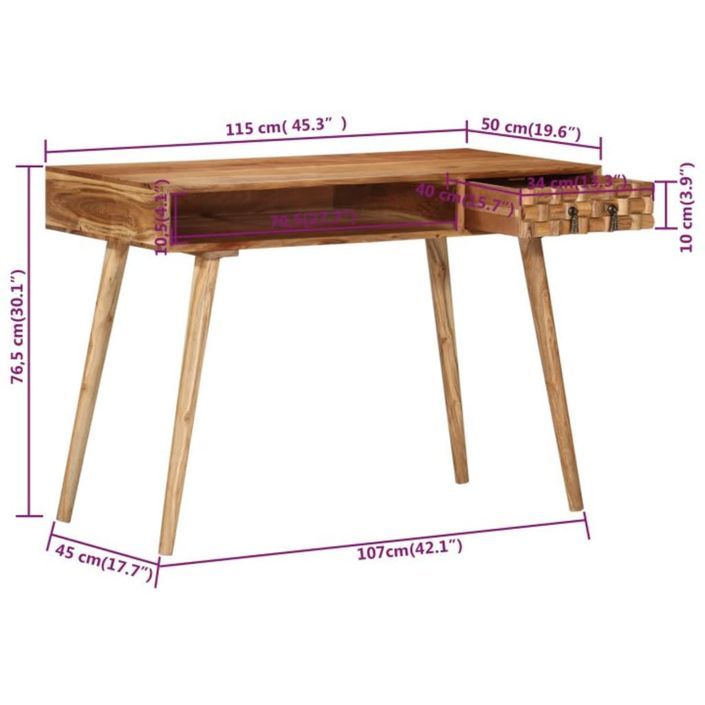 Bureau 115x50x76 cm Bois d'acacia massif - Photo n°9