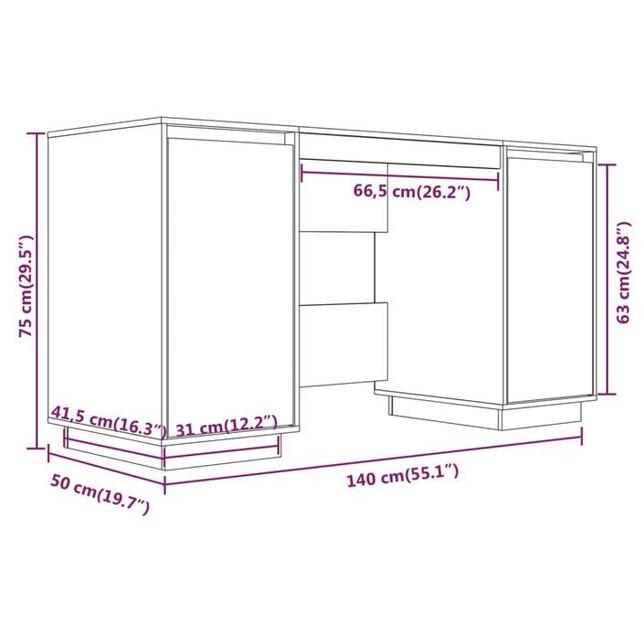 Bureau 140x50x75 cm bois massif de pin - Photo n°9