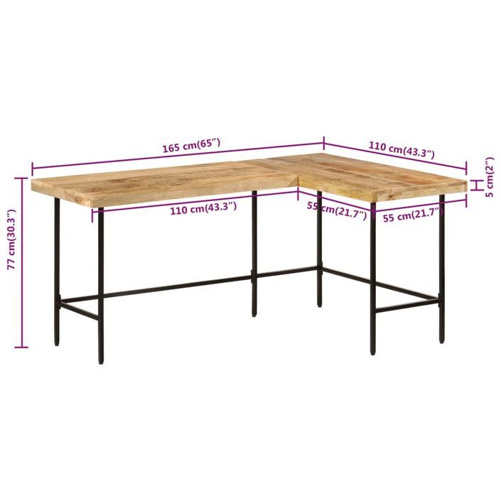 Bureau 165x110x77 cm bois massif de manguier et fer - Photo n°9