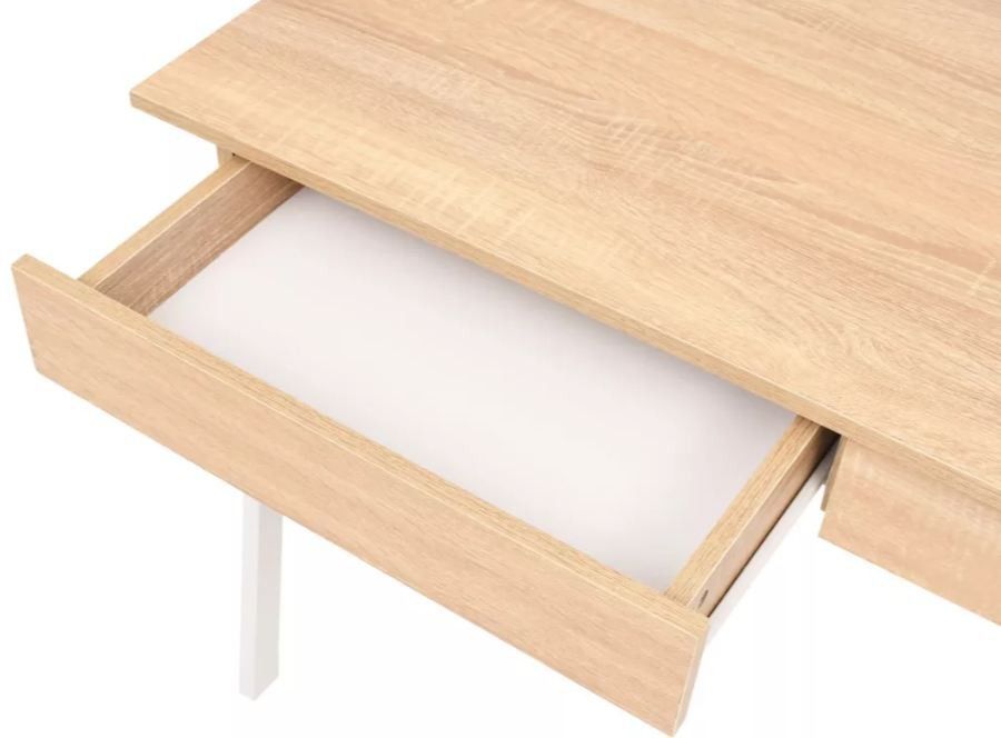 Bureau 2 tiroirs bois chêne clair et pieds métal blanc Frozen - Photo n°4