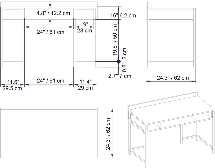 Bureau 3 niches bois blanc avec des pieds en métal blanc Kyliane 119.6 cm - Photo n°4