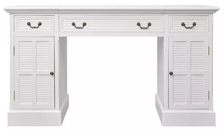 Bureau 3 tiroirs 2 portes bois blanc Vanyarel - Photo n°3
