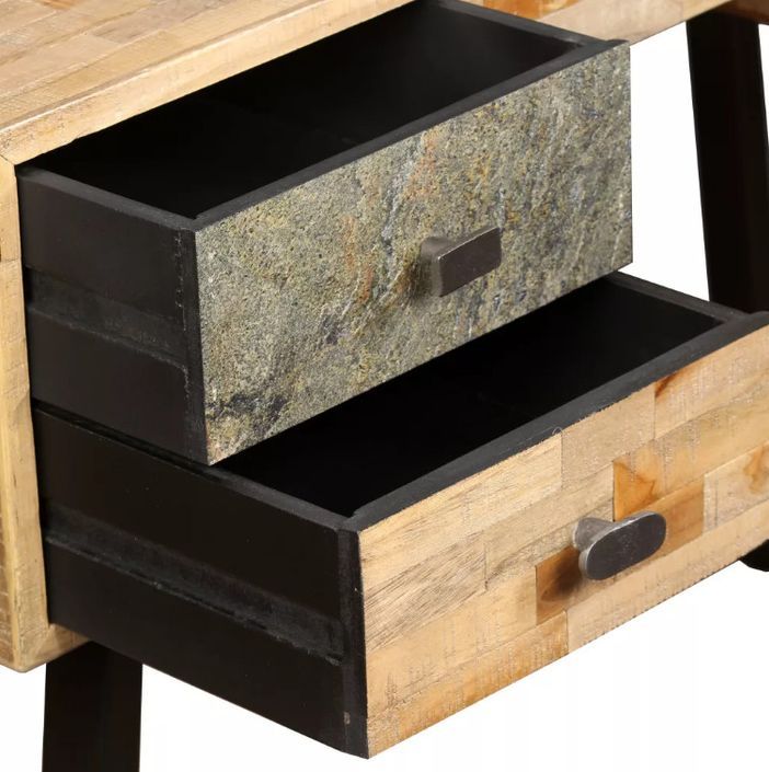 Bureau 4 tiroirs teck massif recyclé et pieds métal noir Voust - Photo n°8