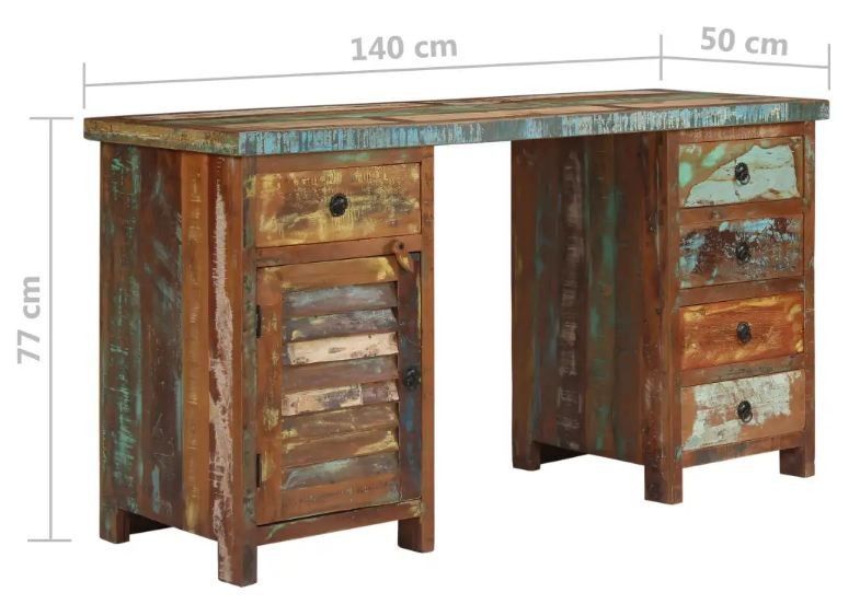Bureau 5 tiroirs 1 porte bois massif recyclé laqué Moust - Photo n°7