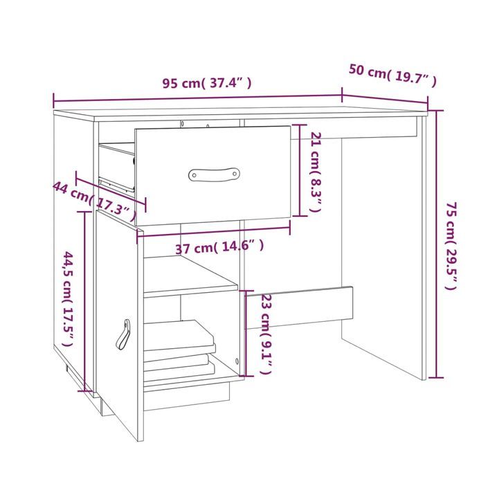 Bureau 95x50x75 cm Bois massif de pin - Photo n°9