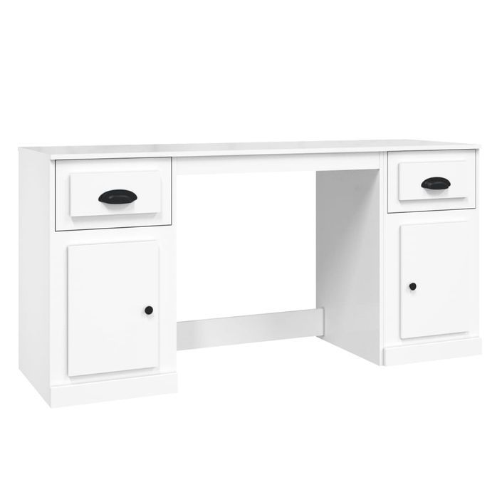 Bureau avec armoire blanc brillant bois d'ingénierie - Photo n°2