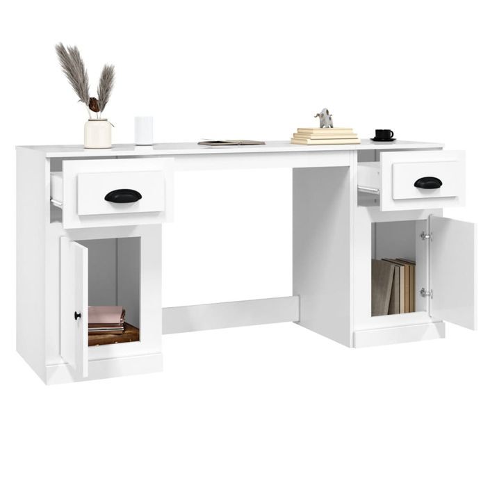 Bureau avec armoire blanc brillant bois d'ingénierie - Photo n°5
