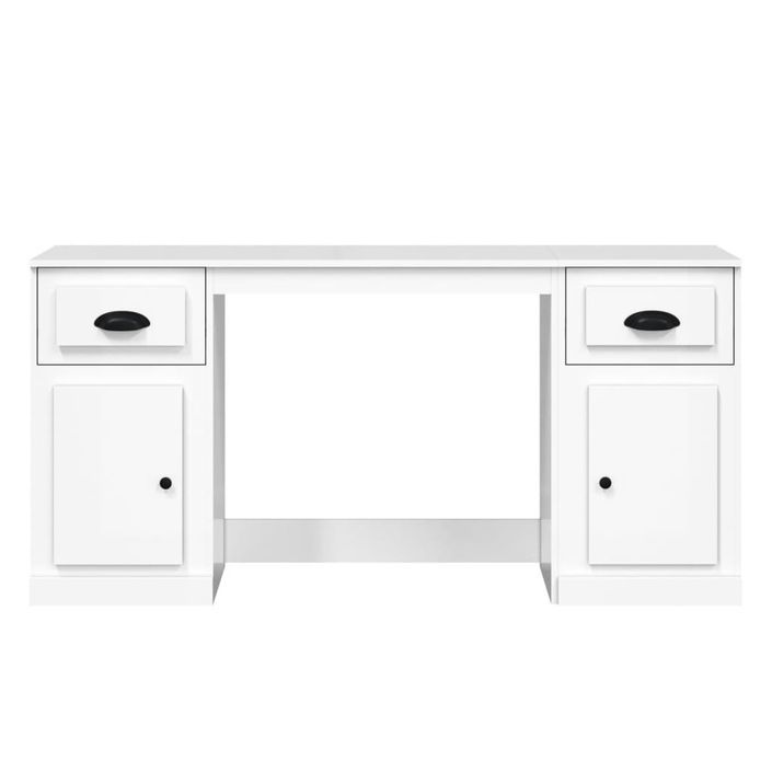 Bureau avec armoire blanc brillant bois d'ingénierie - Photo n°6