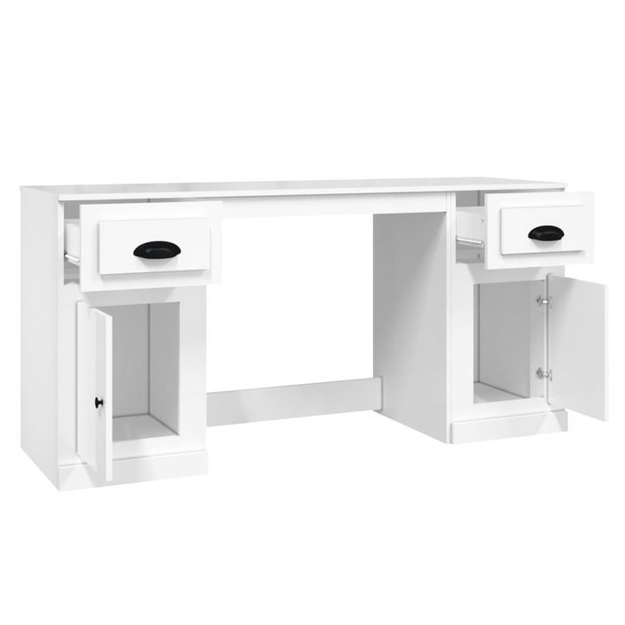 Bureau avec armoire blanc brillant bois d'ingénierie - Photo n°8