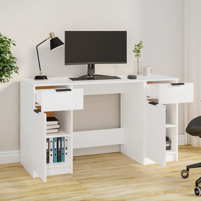 Bureau avec armoire latérale Blanc Bois d'ingénierie - Photo n°3