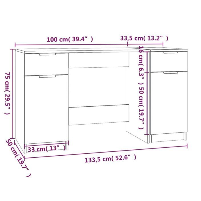 Bureau avec armoire latérale Blanc Bois d'ingénierie - Photo n°10