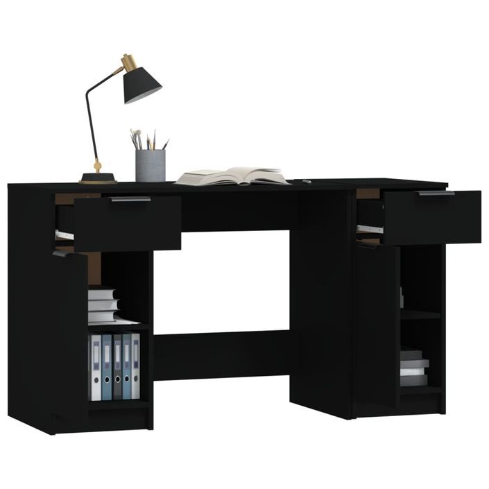 Bureau avec armoire latérale Noir Bois d'ingénierie - Photo n°5