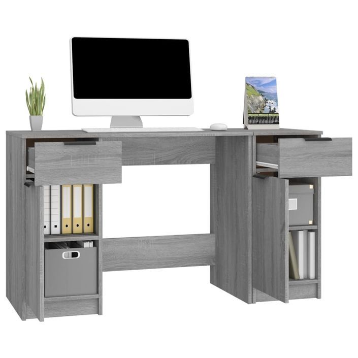 Bureau avec armoire latérale Sonoma gris Bois d'ingénierie - Photo n°5