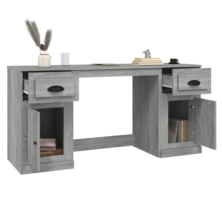 Bureau avec armoire sonoma gris bois d'ingénierie - Photo n°5