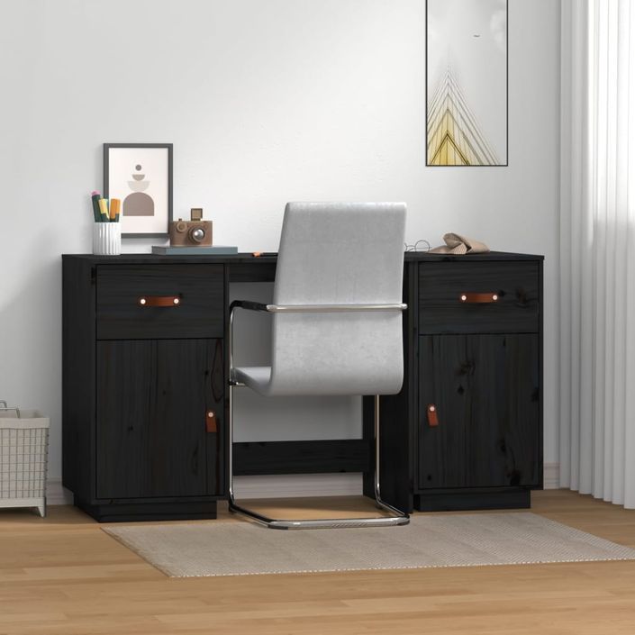 Bureau avec armoires Noir 135x50x75 cm Bois massif de pin - Photo n°1