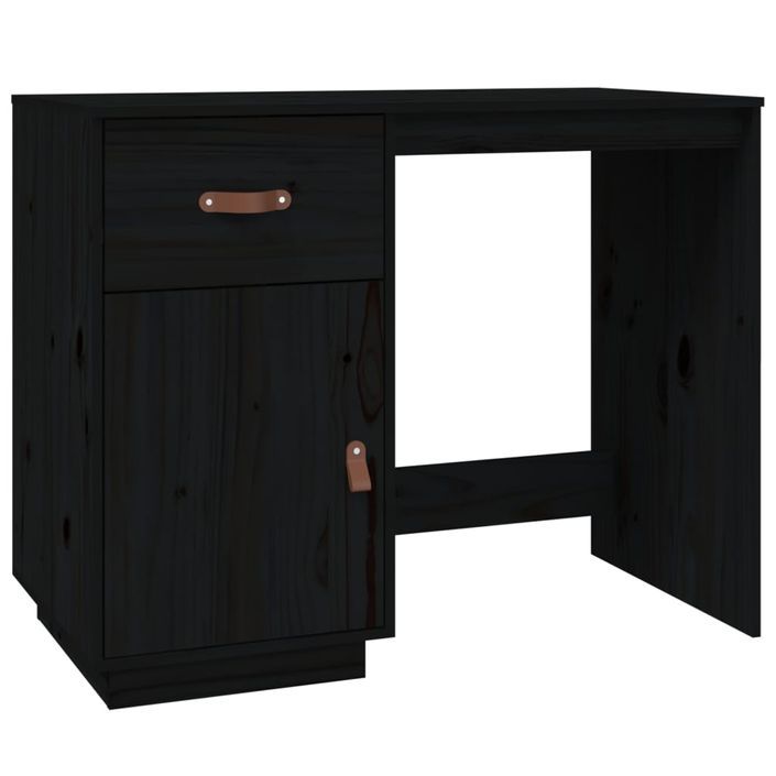 Bureau avec armoires Noir 135x50x75 cm Bois massif de pin - Photo n°7