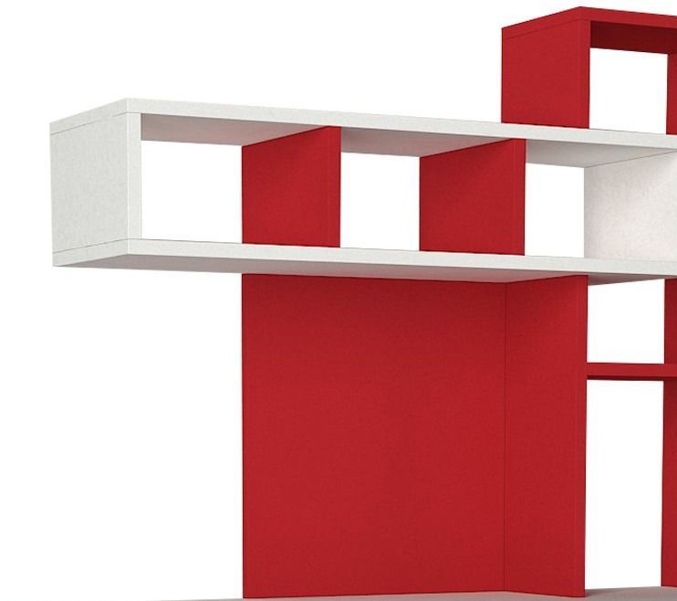 Bureau avec étagère intégré bois rouge et blanc Ciska 120 - Photo n°3