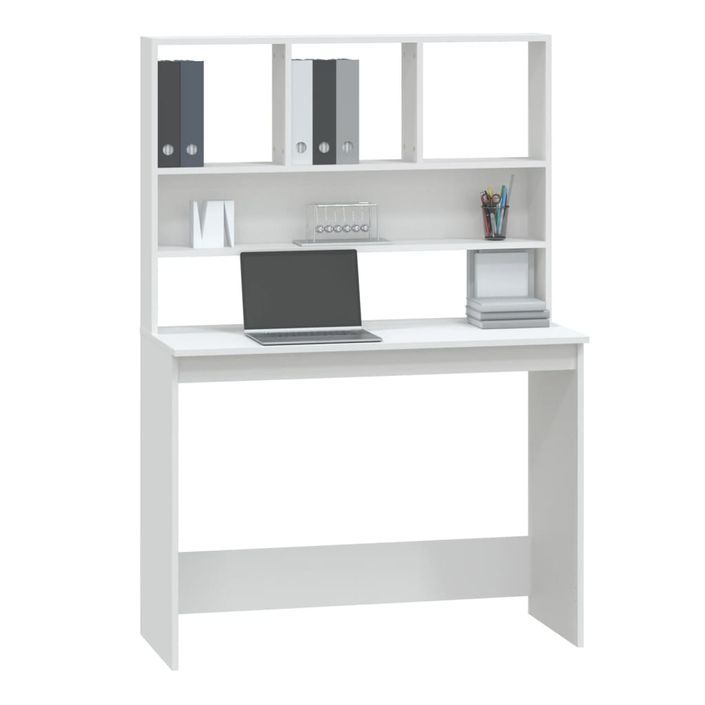 Bureau avec étagères Blanc 102x45x148 cm Bois d'ingénierie - Photo n°4