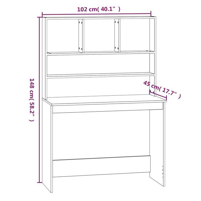 Bureau avec étagères Blanc 102x45x148 cm Bois d'ingénierie - Photo n°8