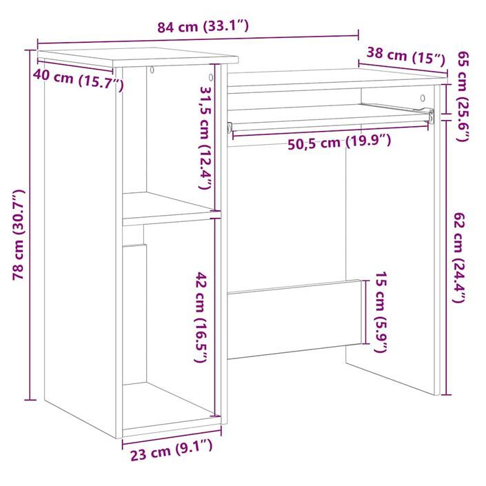 Bureau avec étagères blanc 84x40x78 cm bois d'ingénierie - Photo n°10