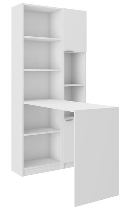 Bureau avec étagères et armoire de rangement blanc Polaz 125 cm - Photo n°1
