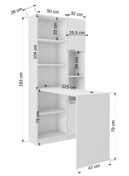 Bureau avec étagères et armoire de rangement blanc Polaz 125 cm - Photo n°4