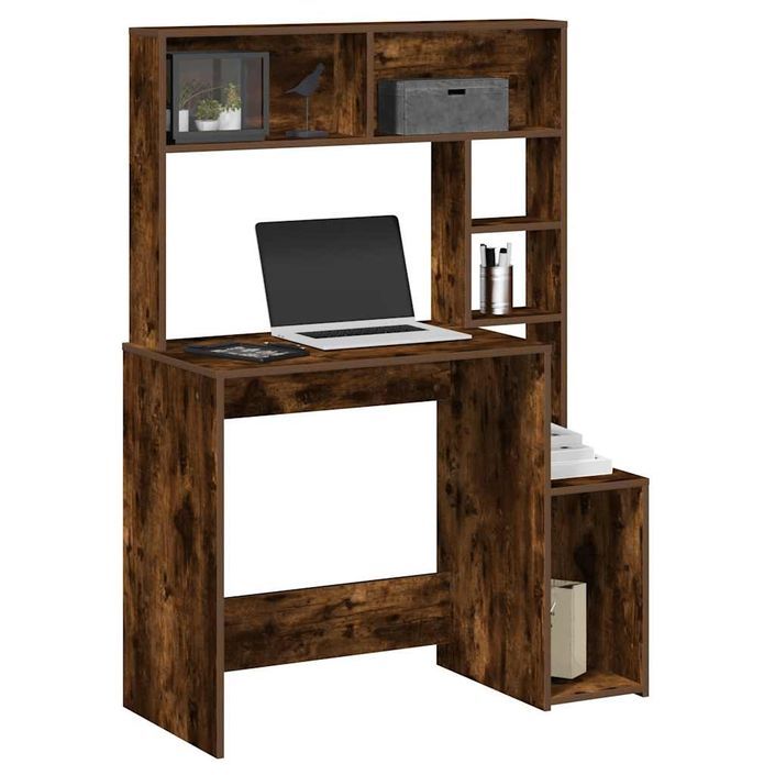 Bureau avec étagères chêne fumé 100x45x140 cm bois d'ingénierie - Photo n°1