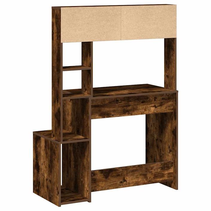 Bureau avec étagères chêne fumé 100x45x140 cm bois d'ingénierie - Photo n°6