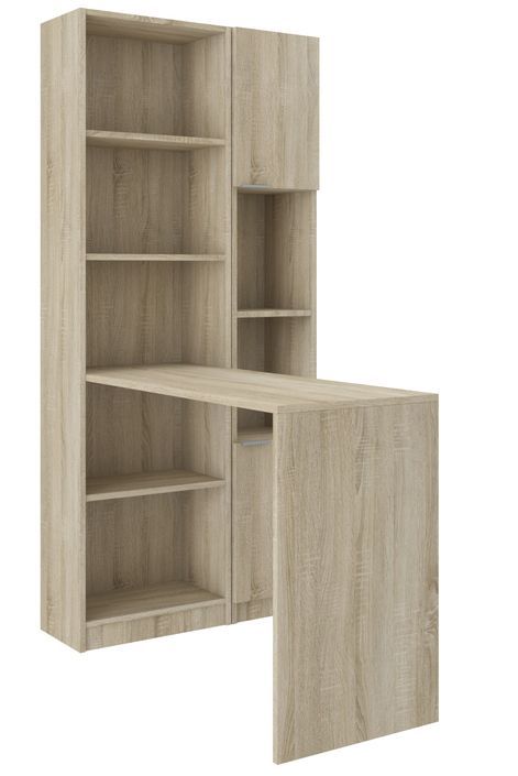 Bureau avec étagères et armoire de rangement bois clair Sonoma Polaz 125 cm - Photo n°1