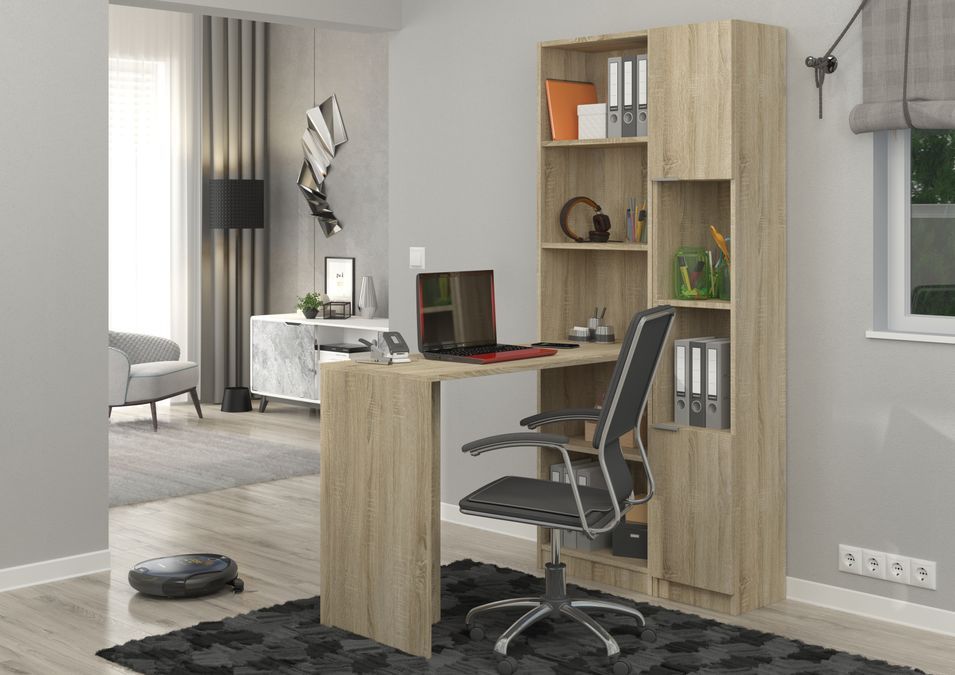 Bureau avec étagères et armoire de rangement bois clair Sonoma Polaz 125 cm - Photo n°2