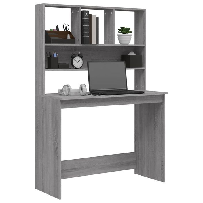 Bureau avec étagères Sonoma gris 102x45x148cm Bois d'ingénierie - Photo n°4