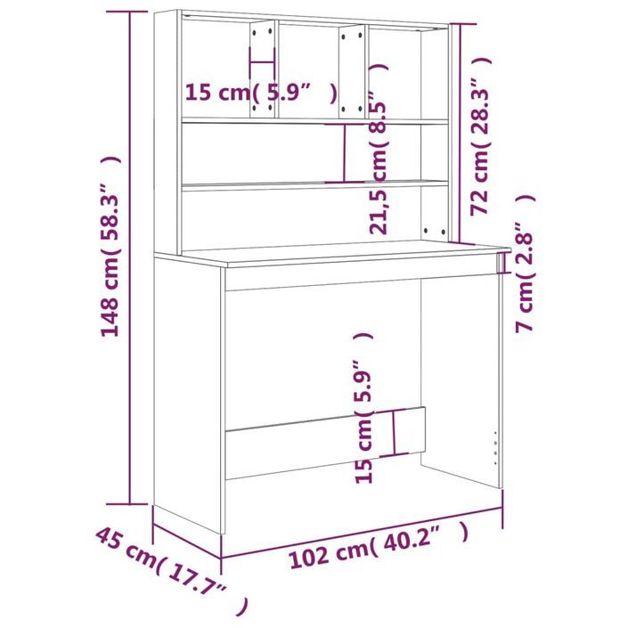 Bureau avec étagères Sonoma gris 102x45x148cm Bois d'ingénierie - Photo n°8