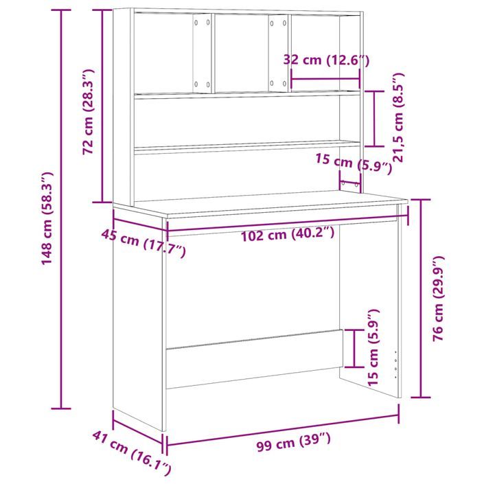 Bureau avec étagères vieux bois 102x45x148 cm bois d'ingénierie - Photo n°9