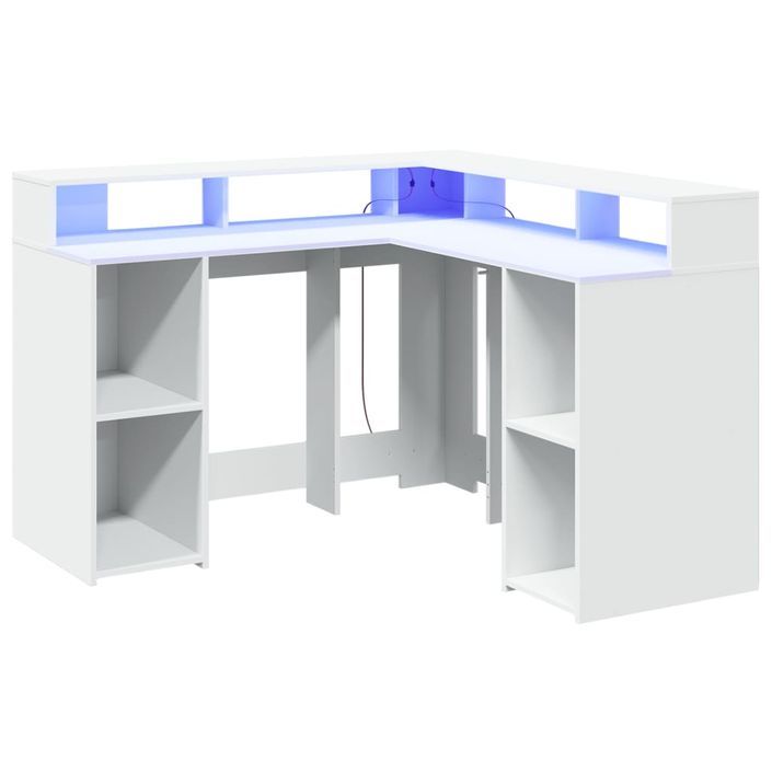 Bureau avec lumières LED blanc 130x130x91 cm bois d'ingénierie - Photo n°3