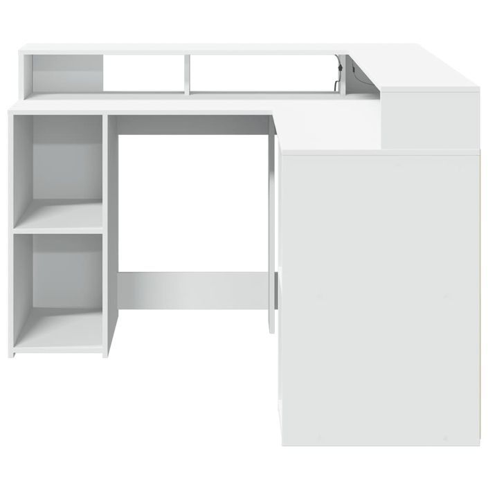 Bureau avec lumières LED blanc 130x130x91 cm bois d'ingénierie - Photo n°6