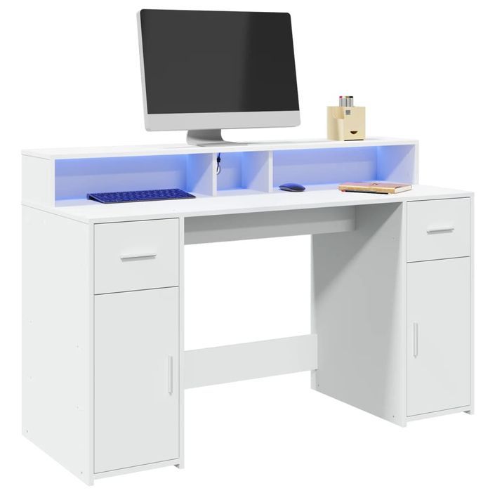 Bureau avec lumières LED blanc 140x55x91 cm bois d'ingénierie - Photo n°1