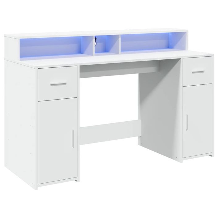 Bureau avec lumières LED blanc 140x55x91 cm bois d'ingénierie - Photo n°3