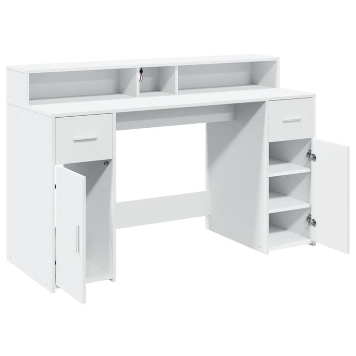 Bureau avec lumières LED blanc 140x55x91 cm bois d'ingénierie - Photo n°9