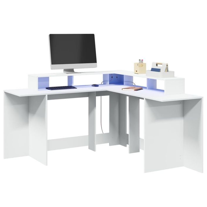 Bureau avec lumières LED blanc 152x152x91 cm bois d'ingénierie - Photo n°1