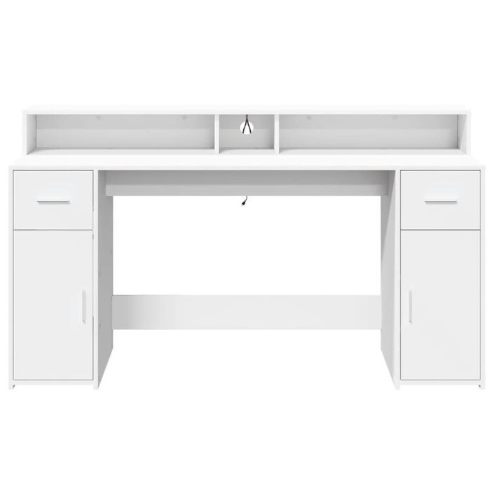 Bureau avec lumières LED blanc 160x55x91 cm bois d'ingénierie - Photo n°6