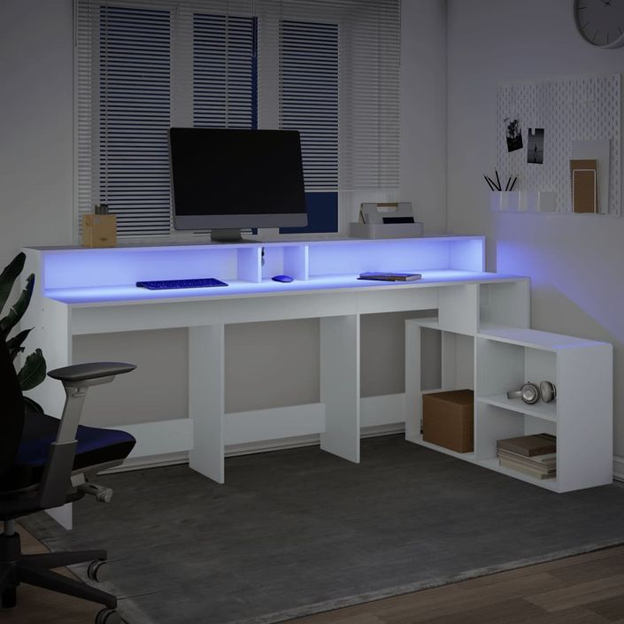 Bureau avec lumières LED blanc 200x104x91 cm bois d'ingénierie - Photo n°5