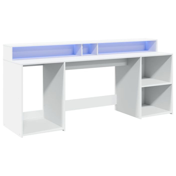 Bureau avec lumières LED blanc 200x55x91 cm bois d'ingénierie - Photo n°3