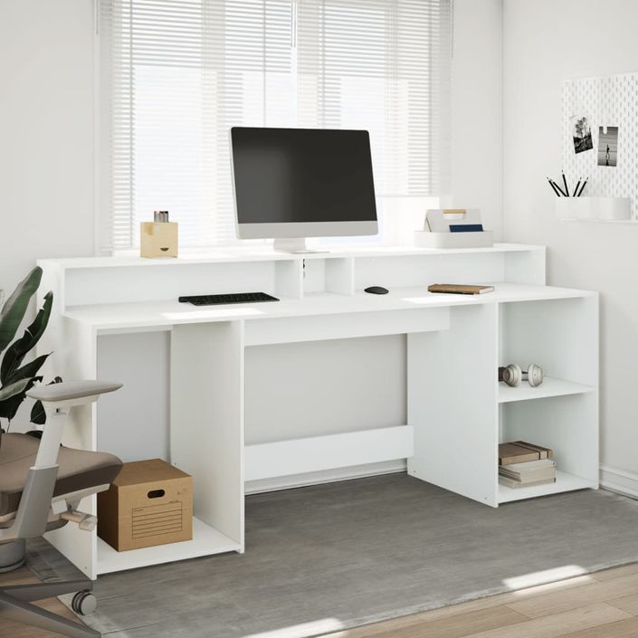 Bureau avec lumières LED blanc 200x55x91 cm bois d'ingénierie - Photo n°4