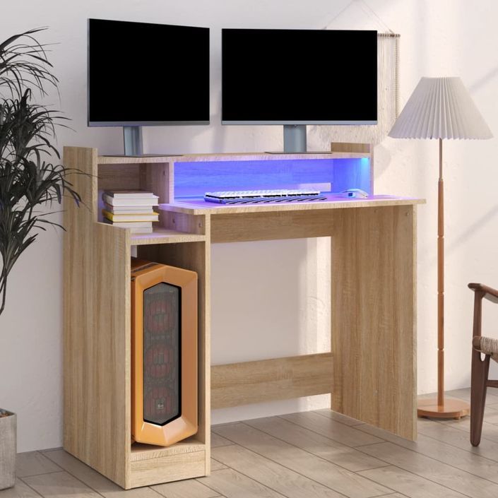 Bureau avec lumières LED Chêne 97x45x90 cm Bois d'ingénierie - Photo n°1