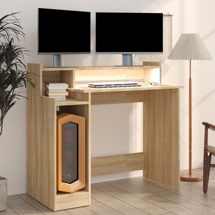 Bureau avec lumières LED Chêne 97x45x90 cm Bois d'ingénierie - Photo n°6