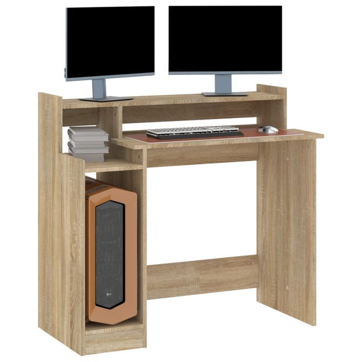 Bureau avec lumières LED Chêne 97x45x90 cm Bois d'ingénierie - Photo n°7