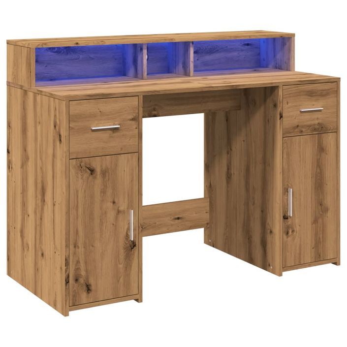 Bureau avec lumières LED chêne artisanal bois d'ingénierie - Photo n°3