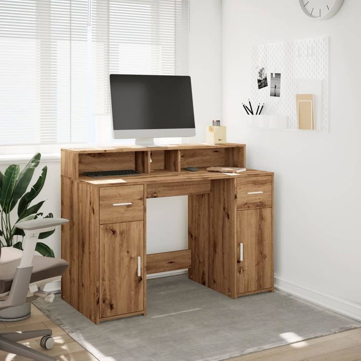 Bureau avec lumières LED chêne artisanal bois d'ingénierie - Photo n°4